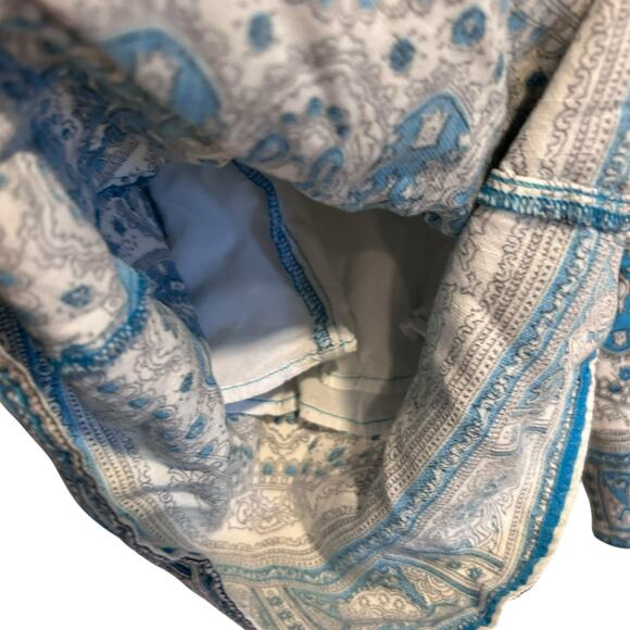 Feather Bone Blue White Wide Leg Pants Womens Sz 6 Paisley Boho Maximalist Loose - Picture 8 of 16